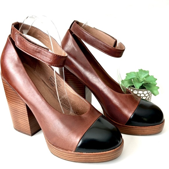 Jeffrey Campbell Rothes Cap Toe Platform Anke Strap Heels Brown Black Leather 10 - Picture 3 of 12